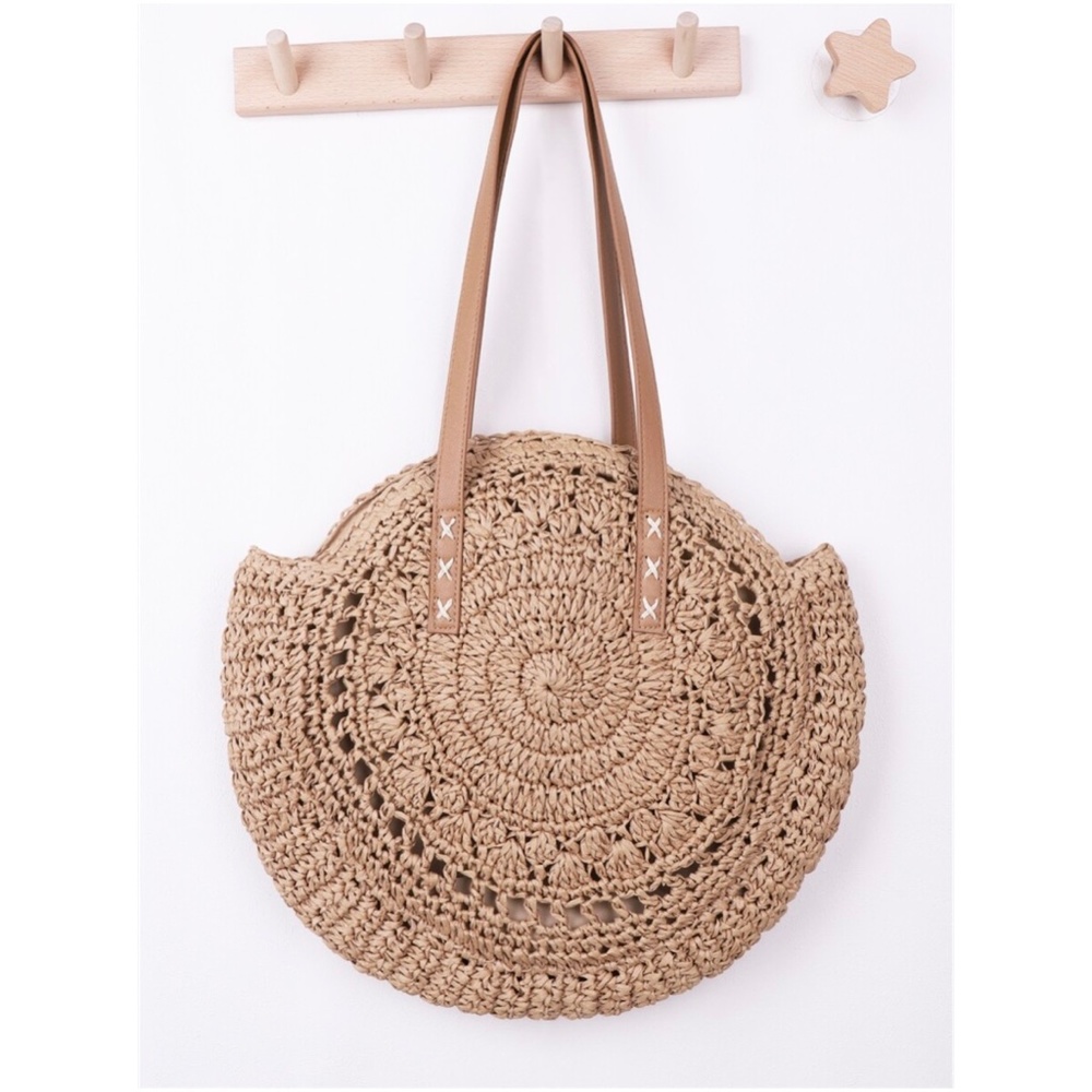 Boho Circular Large Straw Tote Summer Bag - Picture 2 of 8